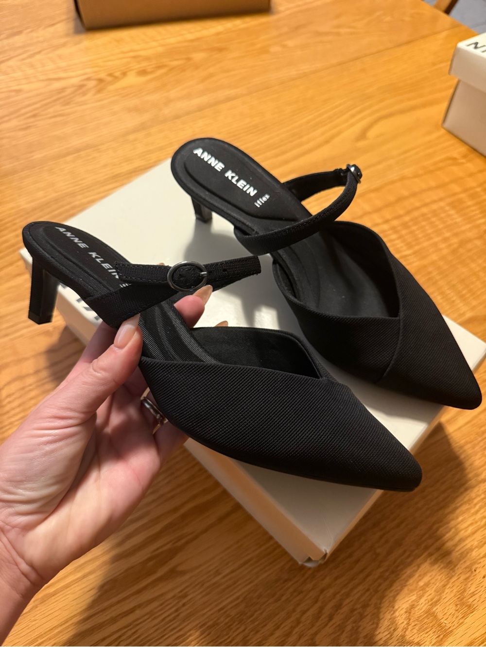 Anne Klein Black Pointed Toe Mules